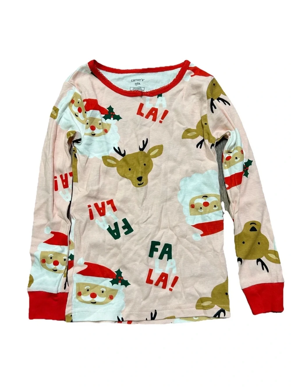 NWOT Girls Pink Christmas Pajama Set Santa Reindeer Falala Size 7